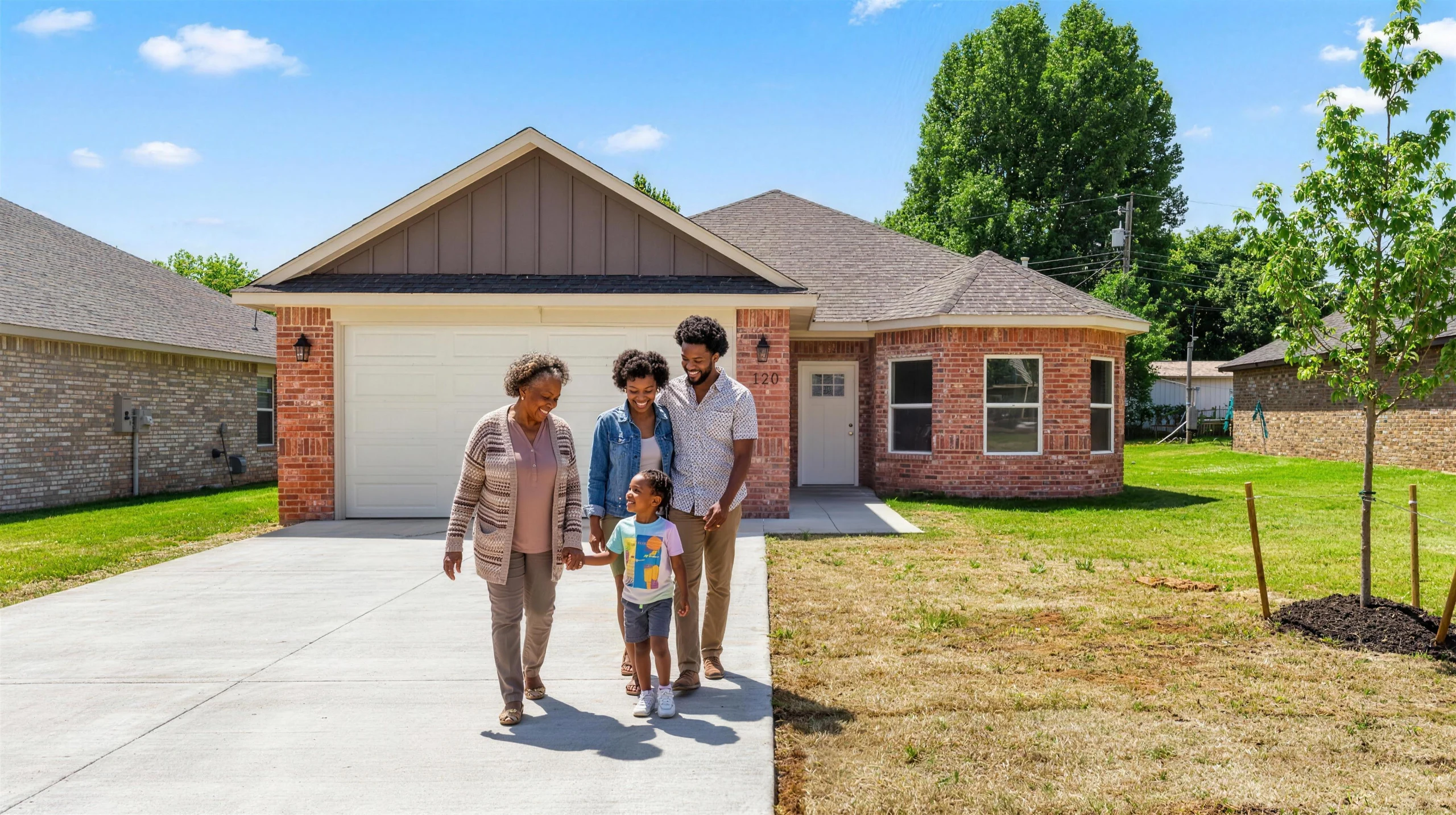 A multigenerational family arriving at their Meadow Hills home